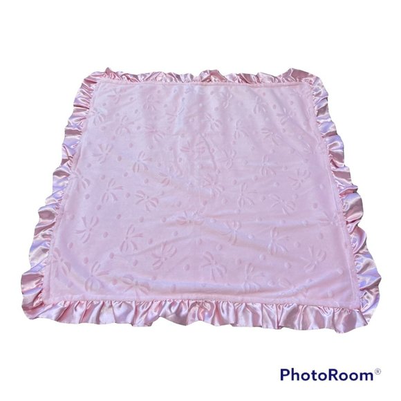 KYLE & DEENA Beautiful Pink/White Baby Blanket Satin Trimmed 30" x 30" - Picture 1 of 10